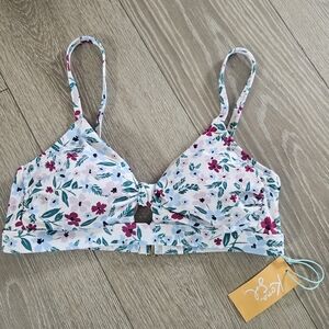 $5 WHEN BUNDLED 🍇 KONA SOL NWY Keyhole Floral Bikini Top White and Pink